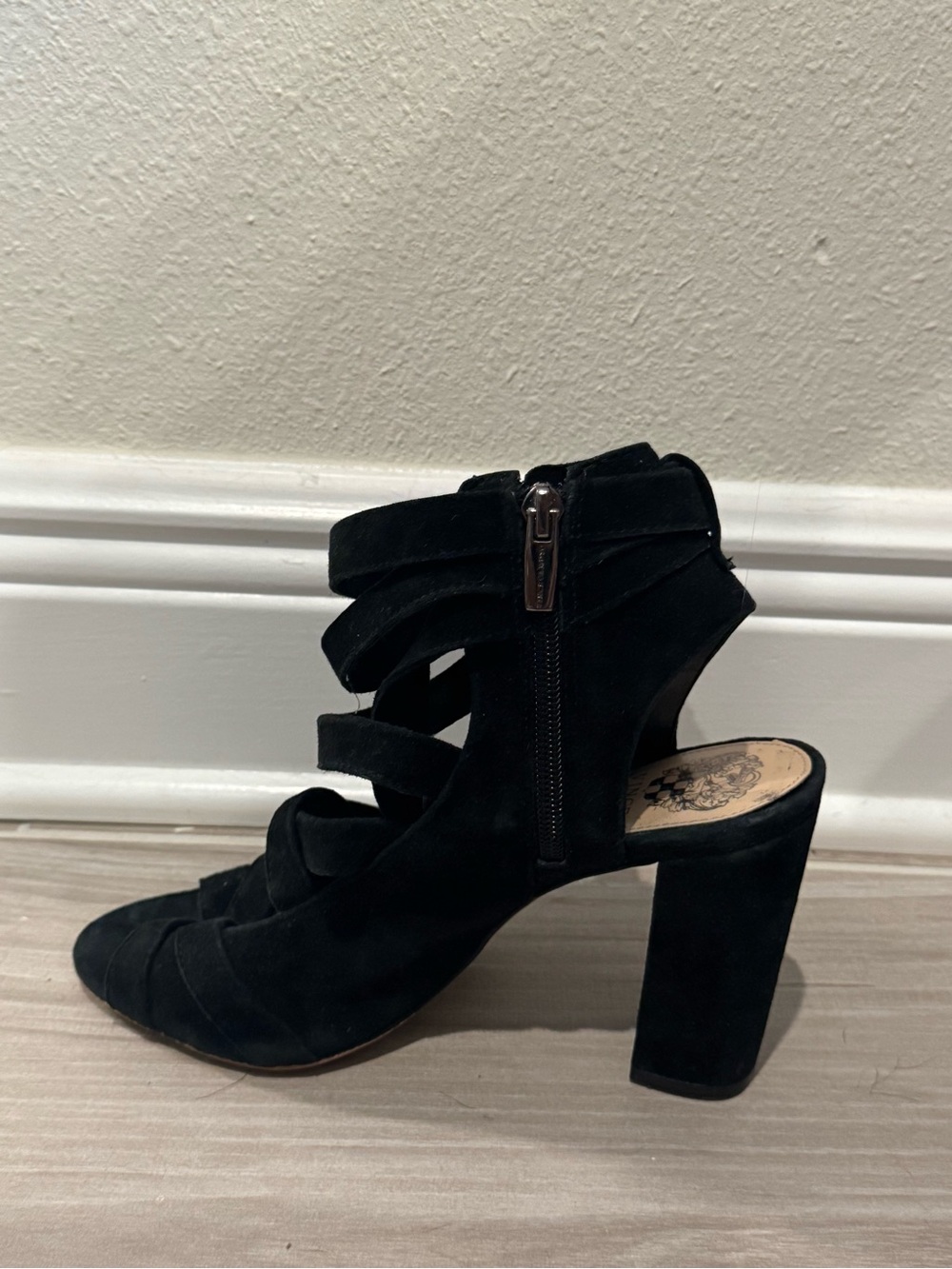 Vince Camuto Black Suede Strappy Wrap Heels - Picture 2 of 6